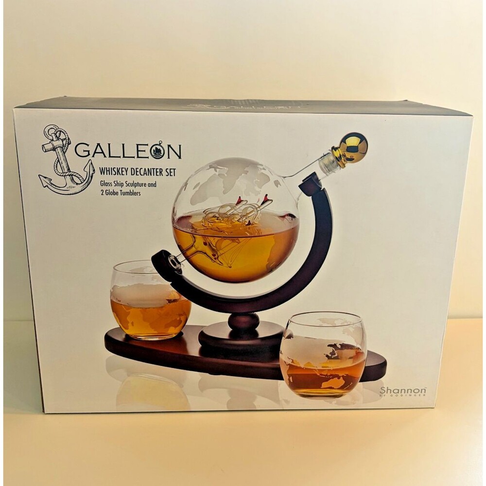 Shannon Godinger Galleon Globe Whiskey Decanter Set Ship Glass Tumblers New Box